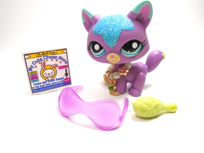 Littlest Pet Shop Purple Glitter Destiny cat #2386 with accessories - My Cute Cheap Store
