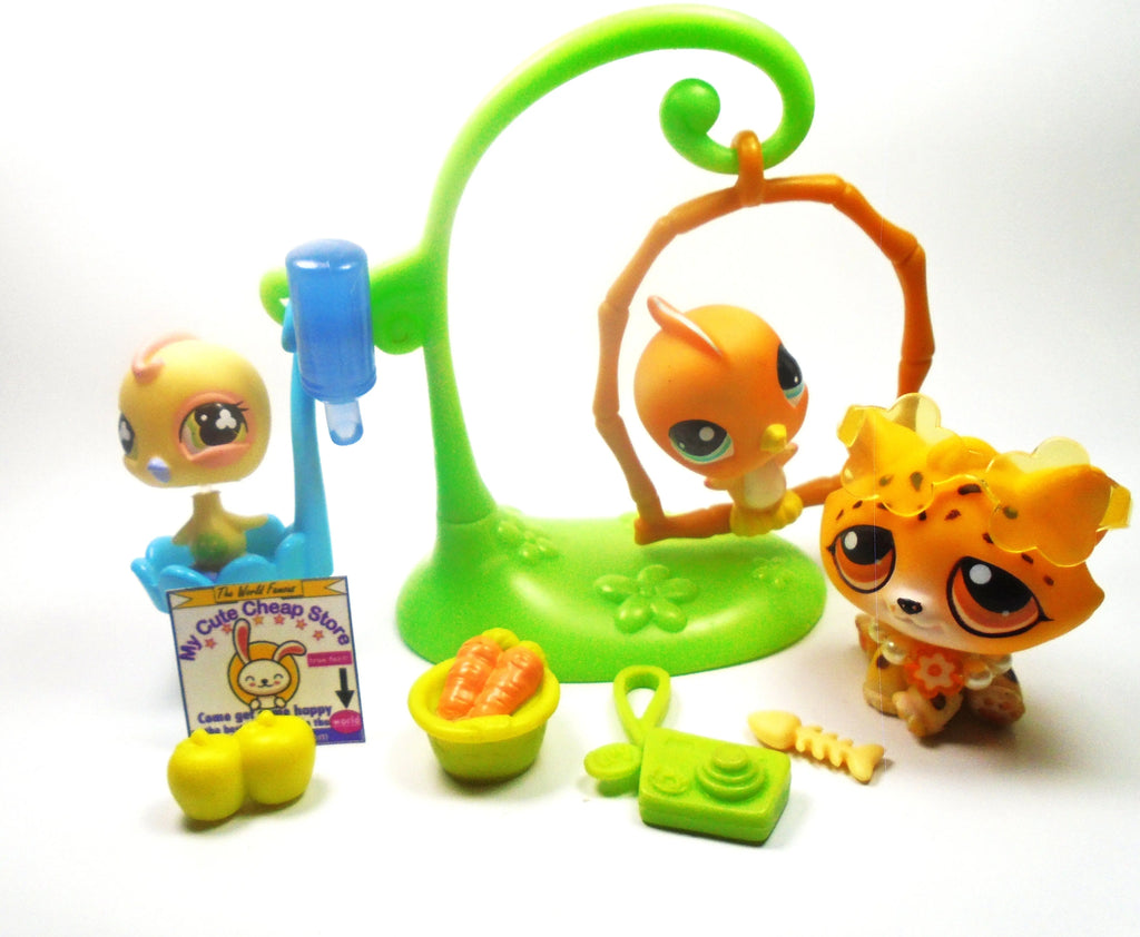 Littlest Pet Shop Leopard #388 with accessories and 2 parakeets My Cute Cheap Store