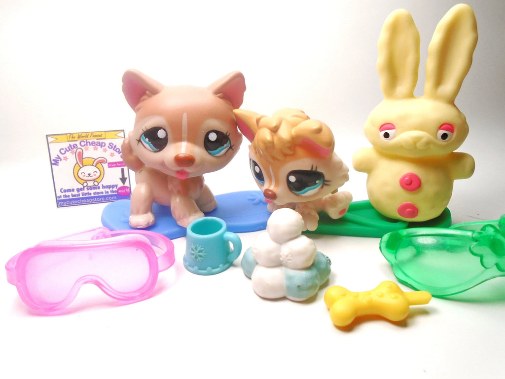 Littlest Pet Shop Mommy and Baby Husky #1012 #1013 with accessories My Cute Cheap Store