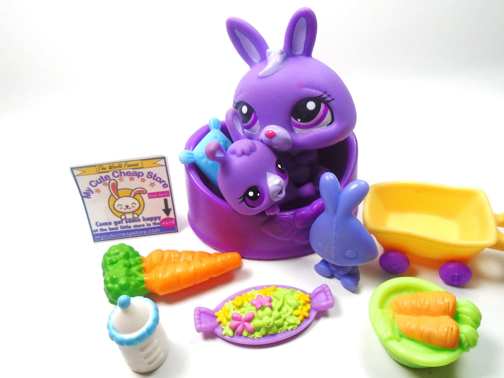 Littlest Pet Shop Mommy and Baby Bunny # 3591 #3292 with cute accessories My Cute Cheap Store
