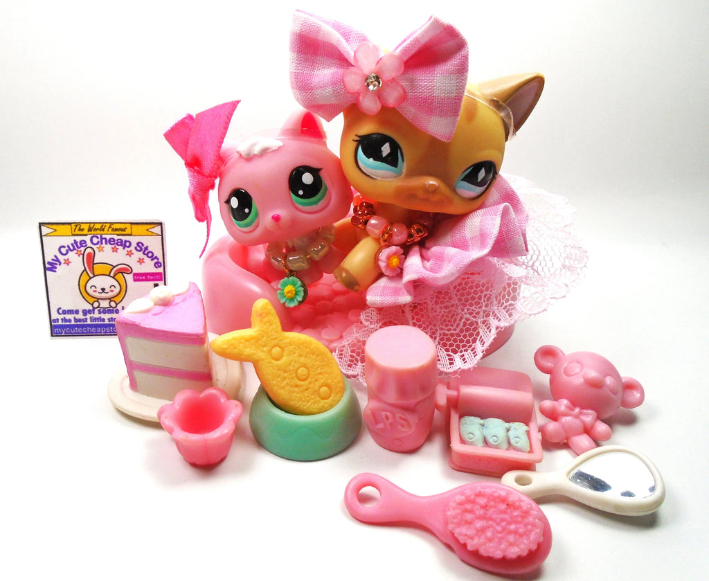 Littlest Pet Shop short hair cat #886 and kitten #2575 with cute accessories My Cute Cheap Store