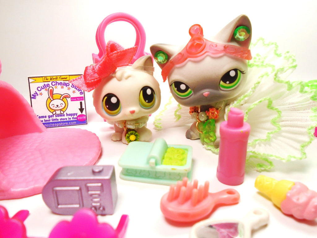 Littlest Pet Shop short hair cat #125 and kitten #100 with cute accessories My Cute Cheap Store