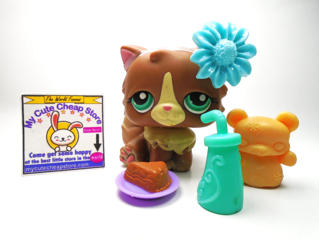 Littlest Pet Shop Brown Persian cat #371 with accessories My Cute Cheap Store