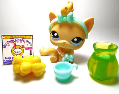 Littlest Pet Shop sitting cat #1005 with cute accessories My Cute Cheap Store