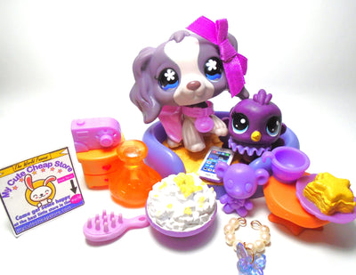 Littlest Pet Shop purple Cocker Spaniel #672 with cute accessories My Cute Cheap Store