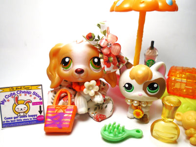Littlest Pet Shop Cocker Spaniel #79 with kitten #1461 and unique accessories My Cute Cheap Store