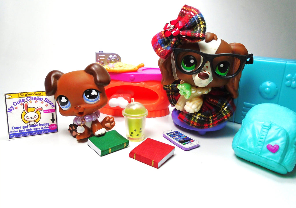 Littlest Pet Shop Cocker Spaniel #156 and boxer puppy #657 with unique accessories My Cute Cheap Store