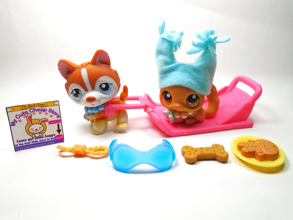 Littlest Pet Shop Husky #341 and Chinchilla #340 with accessories My Cute Cheap Store