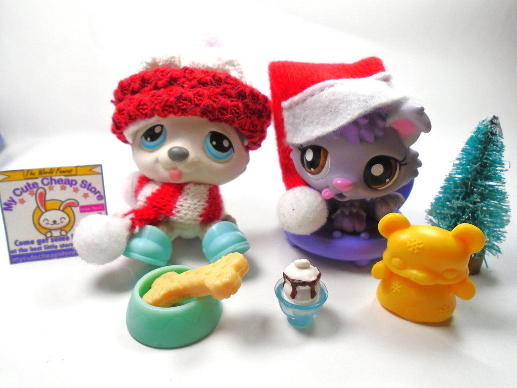 Littlest Pet Shop Husky #70 and baby Husky #1752 with cute accessories My Cute Cheap Store