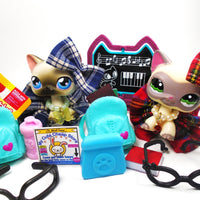 Littlest Pet Shop Siamese cat #5 and #1116 with cute school uniforms and accessories