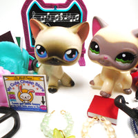 Littlest Pet Shop Siamese cat #5 and #1116 with cute school uniforms and accessories