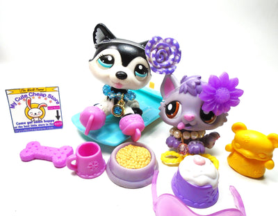 Littlest Pet Shop Husky dog #2246 and baby #1752 with accessories My Cute Cheap Store