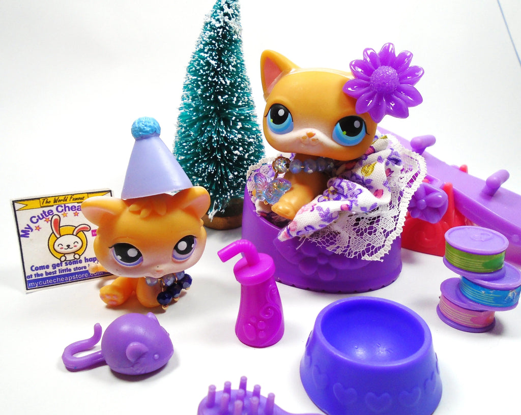 Littlest Pet Shop short hair cat #71 and kitten #114 with cute accessories My Cute Cheap Store