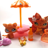 Littlest Pet Shop short hair cat #1120 and kitten #1371 with cute and unique accessories