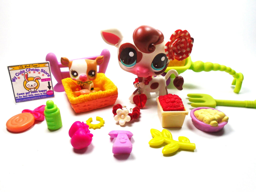 Littlest Pet Shop Mommy and baby cow #2505 #2606 with accessories My Cute Cheap Store