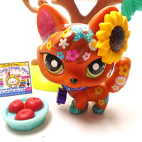 Littlest Pet Shop Glitter flower Fox #2341 with cute accessories