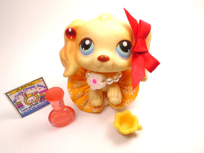 Littlest Pet Shop Cocker Spanel dog #91 with cute accessories