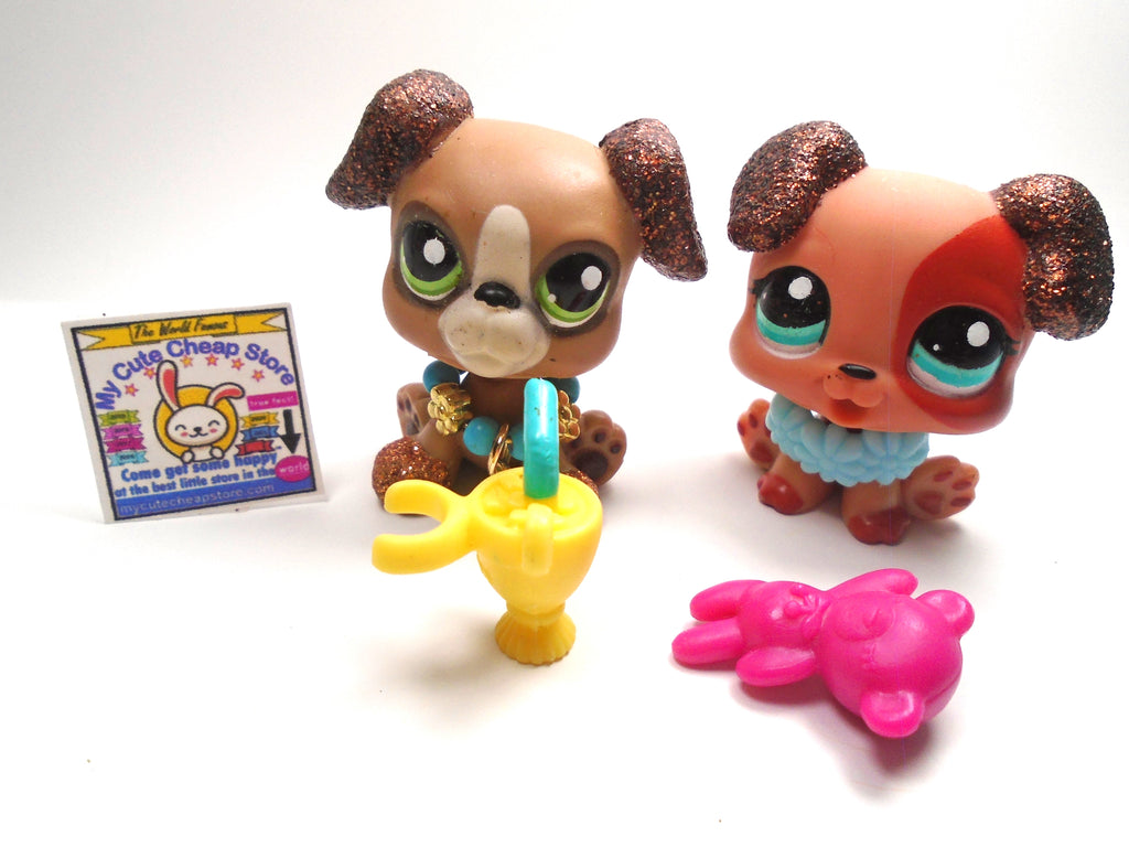 Littlest Pet Shop glitter Boxer # 2350 and baby boxer #2235 with accessories