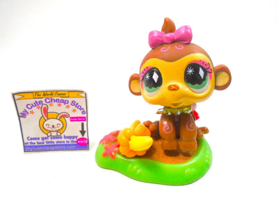 Littlest Pet Shop Baby Monkey With Pink Bow Green Eyes #600 with cute accessories My Cute Cheap Store