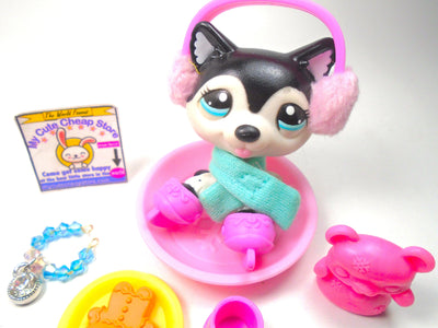 Littlest Pet Shop Black White Husky #2246 with cute accessories authentic My Cute Cheap Store