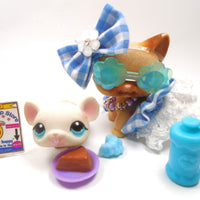 Littlest Pet Shop Flocked Siamese cat #318 with cute accessories.