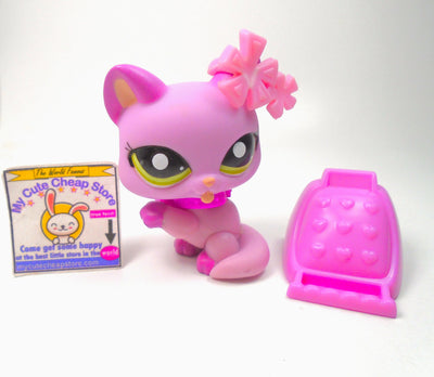 Littlest Pet Shop Pink Licking Paw Cat #1745 with cute accessories authentic My Cute Cheap Store