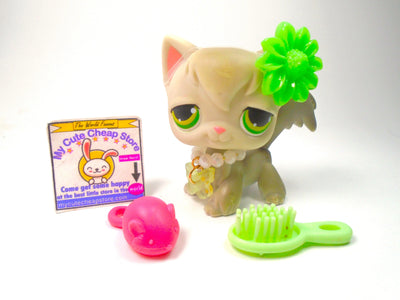 Littlest Pet Shop Grey Angora Cat #20 with cute accessories authentic My Cute Cheap Store