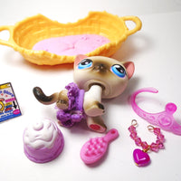 Littlest Pet Shop short hair Siamese cat #5 with cute and unique accessories