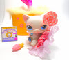 Littlest Pet Shop White Short Hair Cat #64 with cute accessories authentic