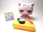 Littlest Pet Shop Persian cat #891 with a sushi table