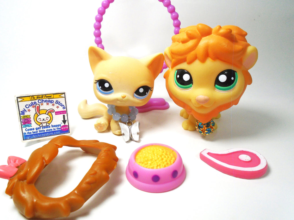 Littlest Pet Shop Sassiest cat #1005 and lion #1004 with accessories