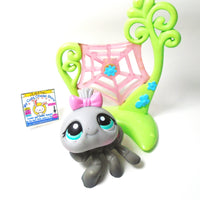 Littlest Pet Shop Gray Spider #411 with a spider web