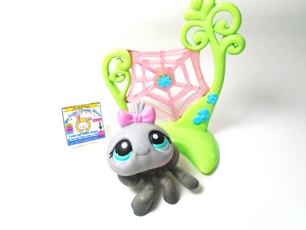 Littlest Pet Shop Gray Spider #411 with a spider web