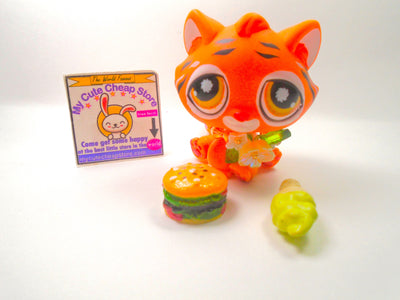 Littlest Pet Shop Orange Sitting Tiger Cat #905 with accessories Authentic - My Cute Cheap Store
