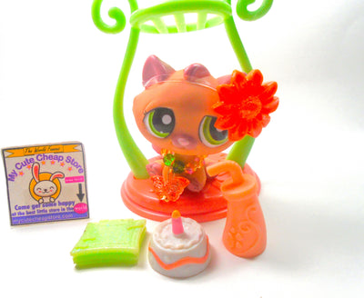 Littlest Pet Shop Brown BonBon Sitting Cat #1710 with cute accessories authentic - My Cute Cheap Store