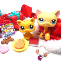 Littlest Pet Shop short hair cat #339 "Brooke" and kitten #1691 with cute accessories