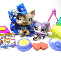 Littlest Pet Shop short hair cat #468 and kitten #2033 with unique accessories