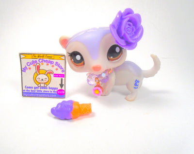 Littlest Pet Shop Purple Ferret #1666 with cute accessories authentic - My Cute Cheap Store