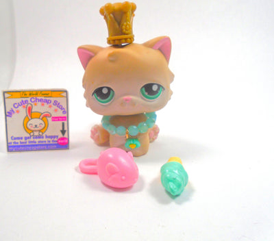 Littlest Pet Shop Cream White Persian Cat #129 with cute accessories authentic - My Cute Cheap Store