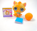 Littlest Pet Shop Yellow Sitting BonBon Tabby Cat #122 & accessories authentic