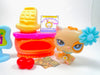 Littlest Pet Shop Yellow Sitting Persian Cat #521 & cute accessories authentic