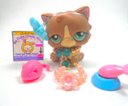 Littlest Pet Shop Rare Brown Persian Cat #371 with accessories authentic
