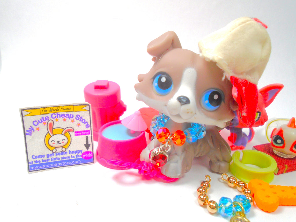 Littlest Pet Shop Grey Collie Dog #67 with accessories authentic