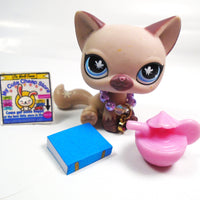 Littlest Pet Shop Mauve sitting cat #664 with accessories