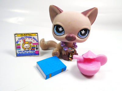 Littlest Pet Shop Mauve sitting cat #664 with accessories