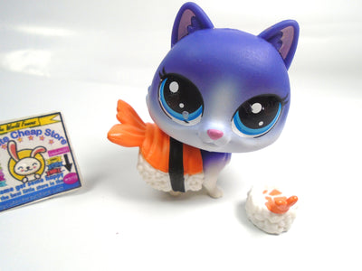 Littlest Pet Shop Hungry Pets Purple Cat #3-74 Sushi outfit