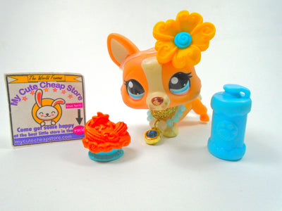 Littlest Pet Shop Rare Orange Cream Glitter Corgi #2290 & accessories authentic