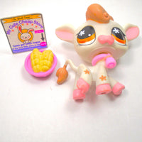 Littlest Pet Shop White Brown Cow #476 with accessories Authentic