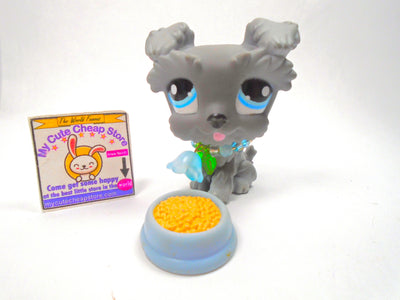 Littlest Pet Shop Grey Schnauzer Dog #1393 with cute accessories authentic