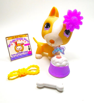 Littlest Pet Shop Bull Terrier dog #860 with cute accessories Authentic